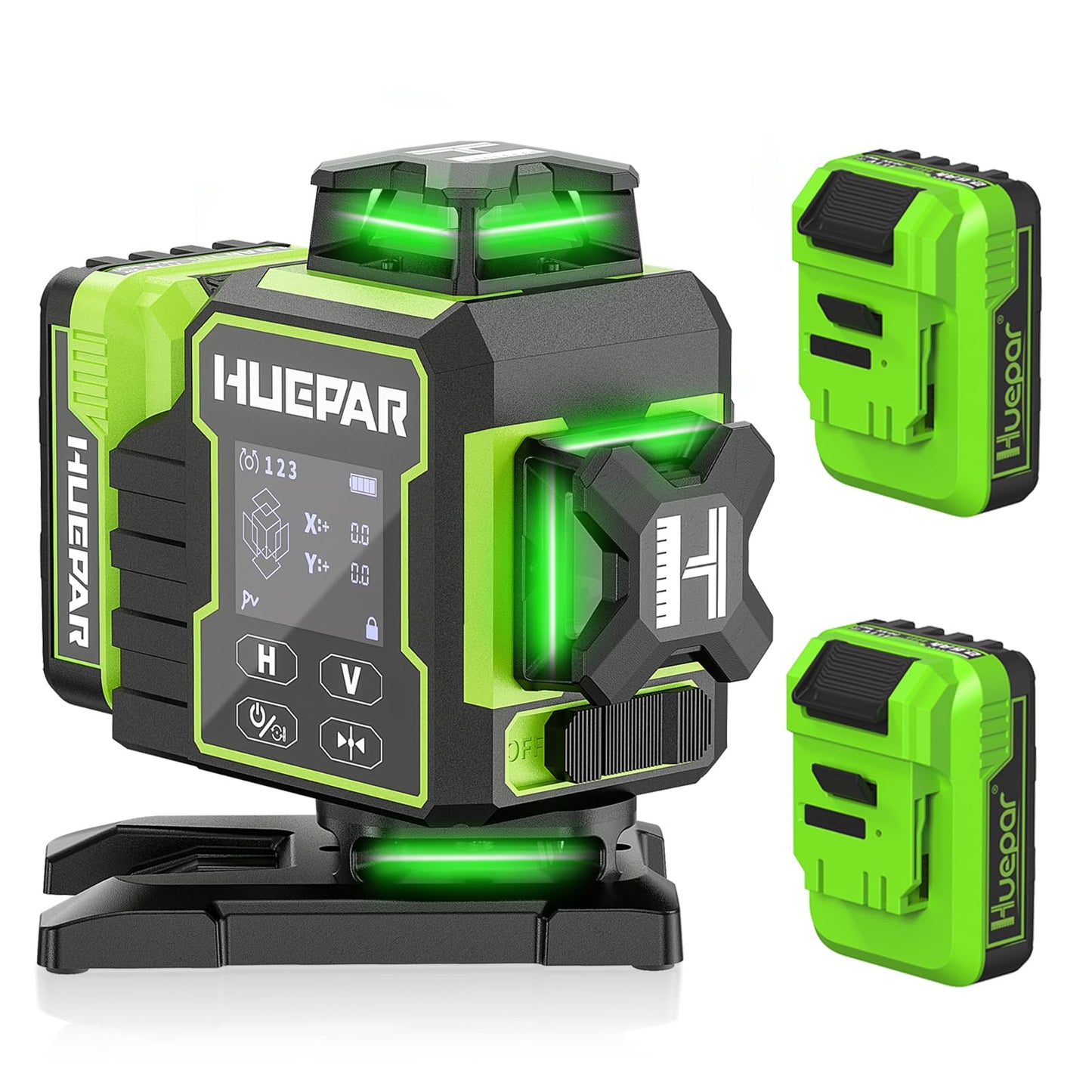 Huepar W04CG 4D Laser Level 360 Self Leveling with 2 Li-ion Batteries, Laser Class: Class II (IEC/EN60825-1/2014), 1mW power output