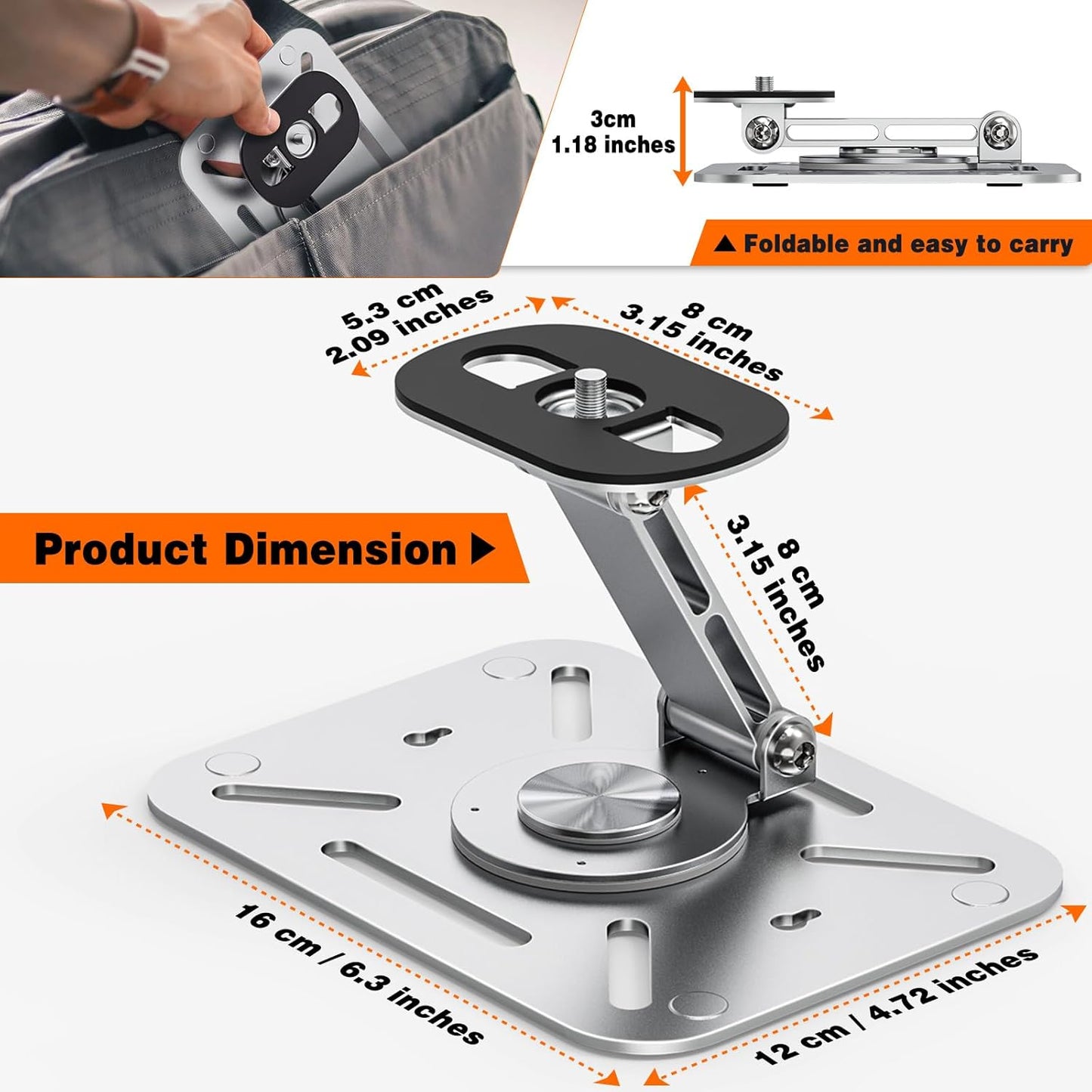 BAISHUN 3-in-1 1/4-Inch Setup, 360-degree Projector Stand Desk, Wall and Ceiling Mount with Thread, Foldable, Easy