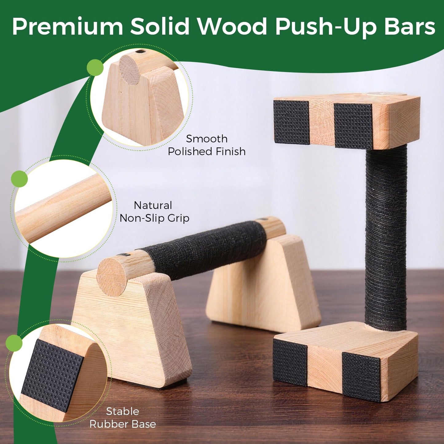 Wooden Parallettes Bars & Push Up Bars – Premium Handstand Training Push Up Handles, Non-Slip Calisthenics Equipment for Men & Women, Perfect Home Gym Fitness Tool for Strength & Balance, 23.5cm