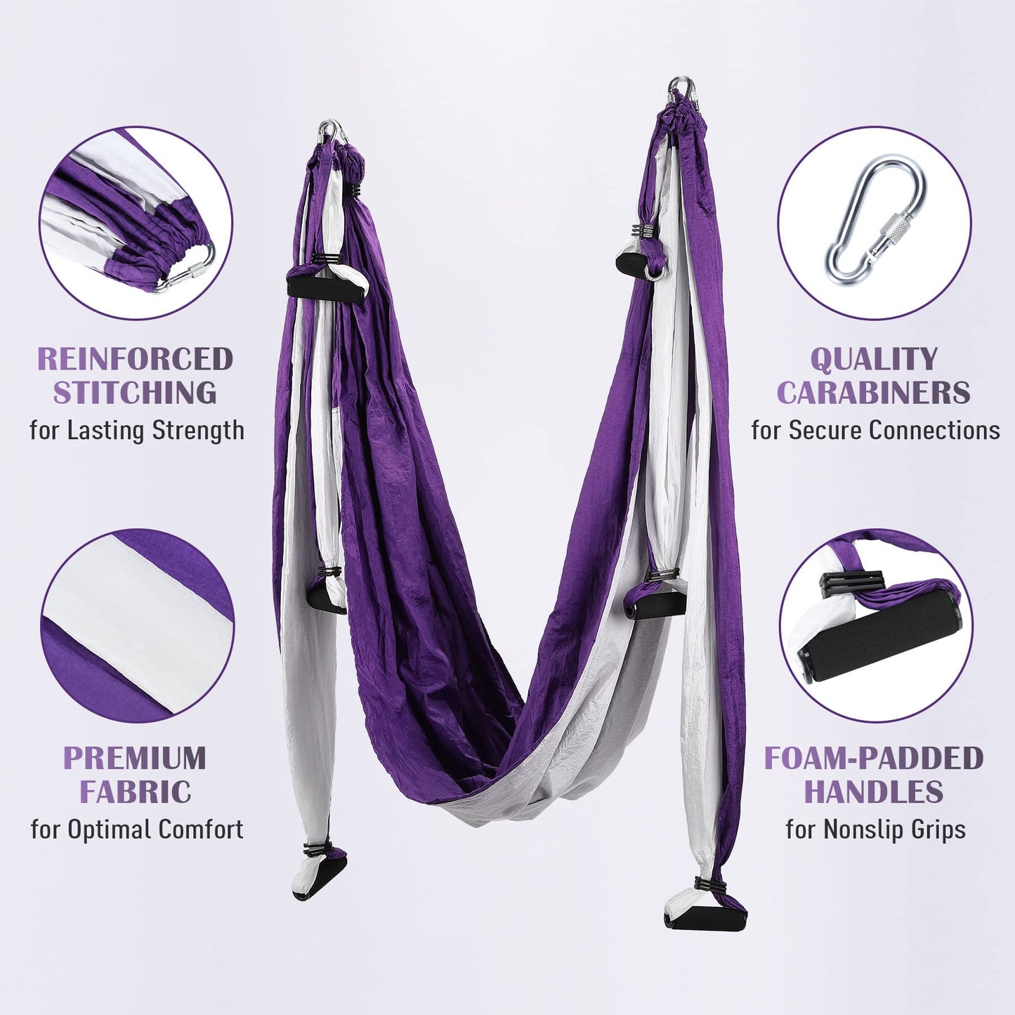 ZELUS Aerial Yoga Swing Sling Strong Yoga Hammock Kit Set Trapeze Inversion Equipment Include 2 Extensions Straps and Ceiling Mounting Kit(Purple)