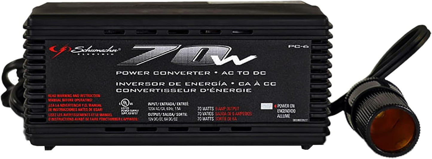 Schumacher Electric PC-6, 70 140 12 AC to DC Power Converter, Continuous Watts, Peak Watts, Volt DC Accessory Port
