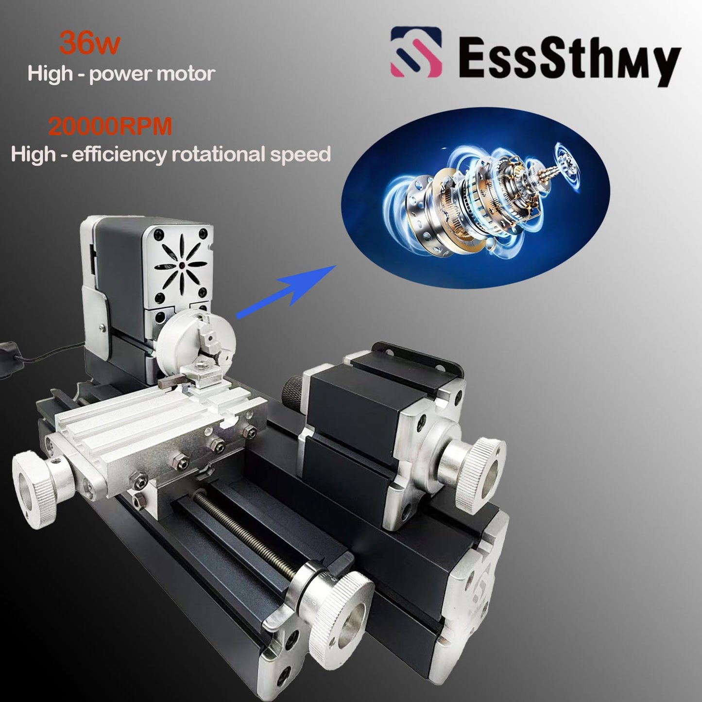 EssSthmy Mini Metal Lathe Machine, 36W 20000 RPM, Benchtop Lathe for Woodworking DIY,Crafting Wood & Soft Metal