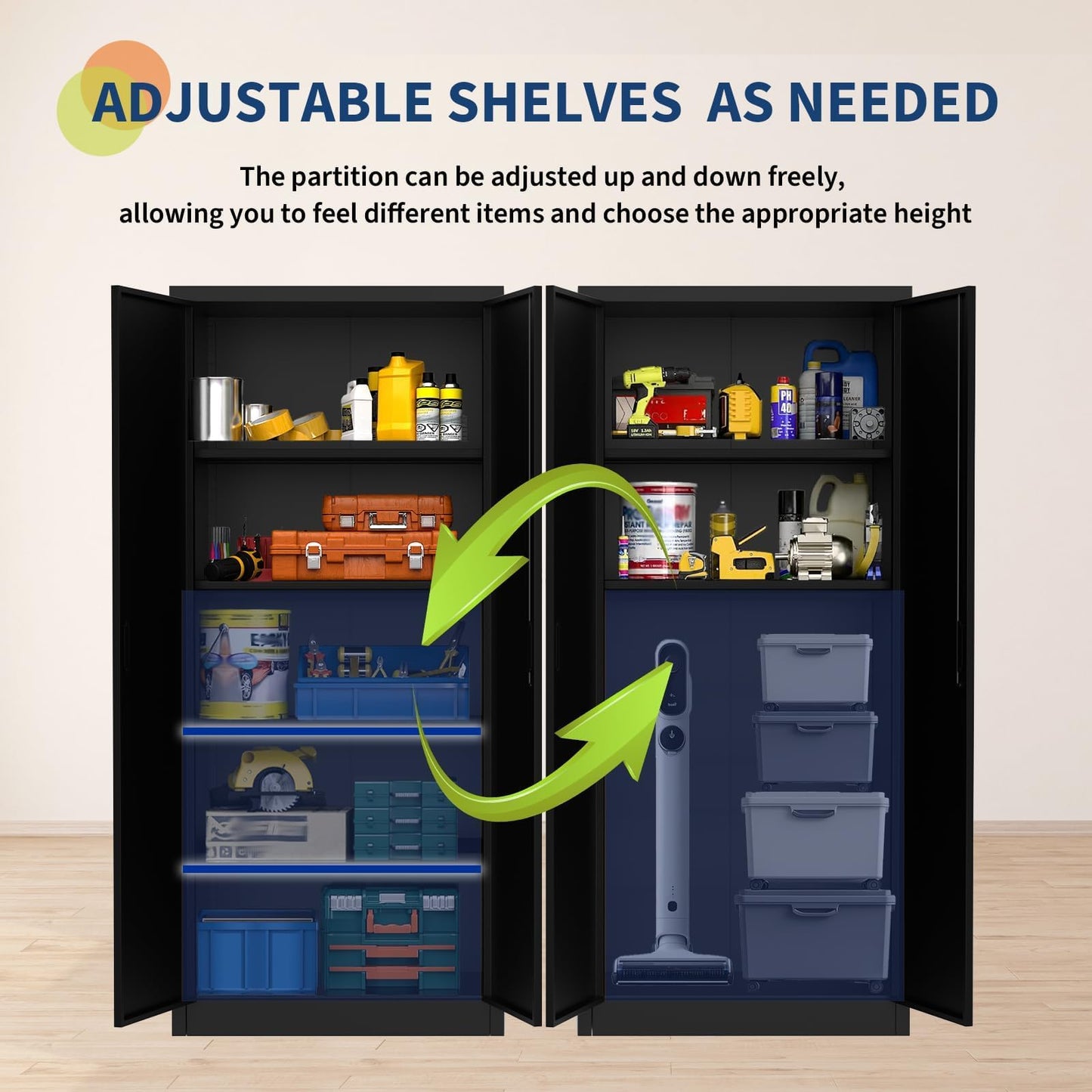 MegaChoice 71" Metal Garage Storage Cabinet with 2 Doors and 4 Adjustable Shelves, Steel Lockable File Cabinet, Locking Tool Cabinets for Pantry, Garage, Office, Shop, Organization, Etc, Black