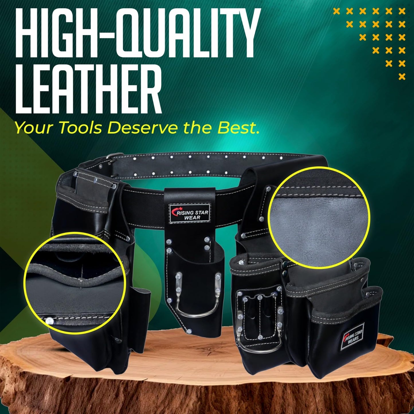Rising Pro Oil Tanned Leather Tool Belt with Padded Belt Leather Carpenter Tool Pouches Dual Hammer Holsters for Men - Morrales Carpintero
