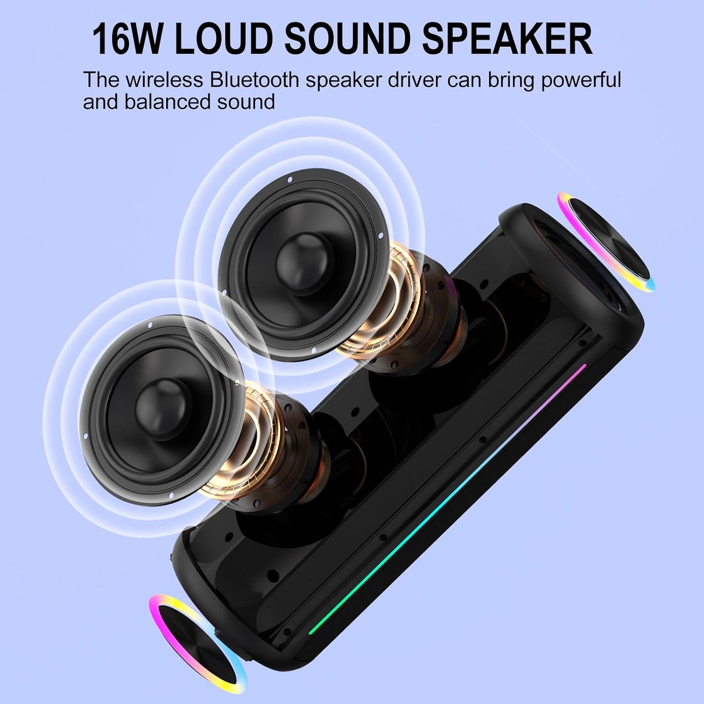 CofunKool 16W 5.4, 3600mAh IPX55 Portable Speaker with RGB Lights, Clear Stereo Loud Sound, AUX Input TF Card Slot