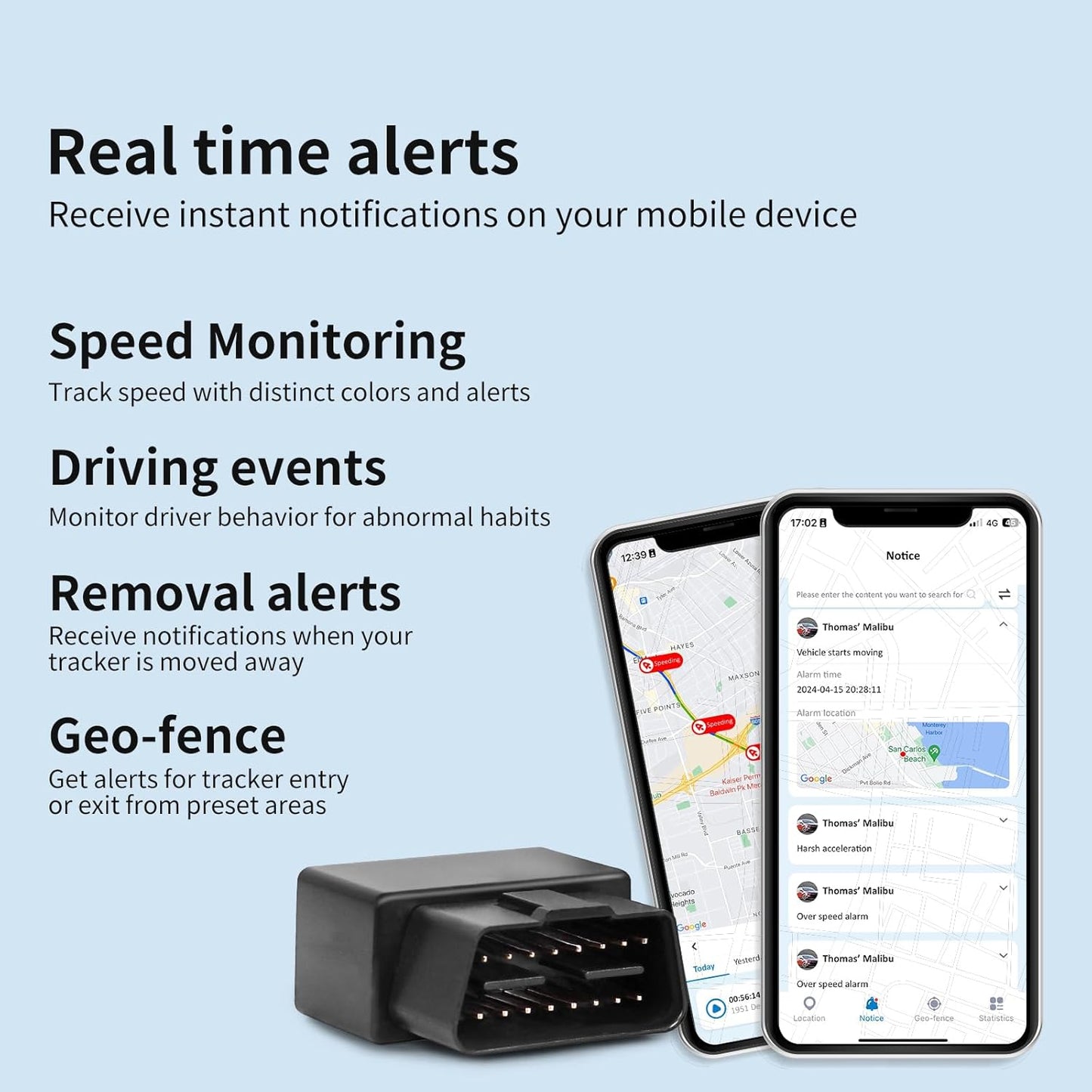 Benbengo 10-sec 1-Year 5-Day OBD GPS Tracker for Vehicles & Fleet, Plug in Car Tracker, Real Time, Trip Data, Free