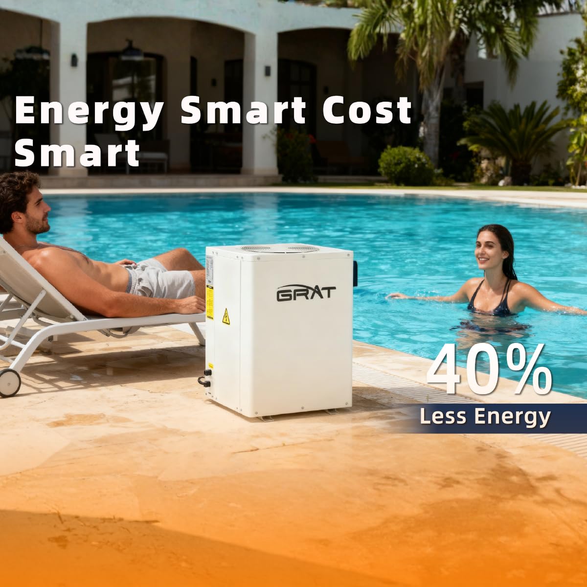 Full Inverter Heat Pump for Hot Tub and Bath, 35,000 BTU Electric Swimming Pool Heater, 9000 Gallons, for Above and In ground Pools, WiFi Capable Timer, Heating and Cooling, Defrosting, 220-240V