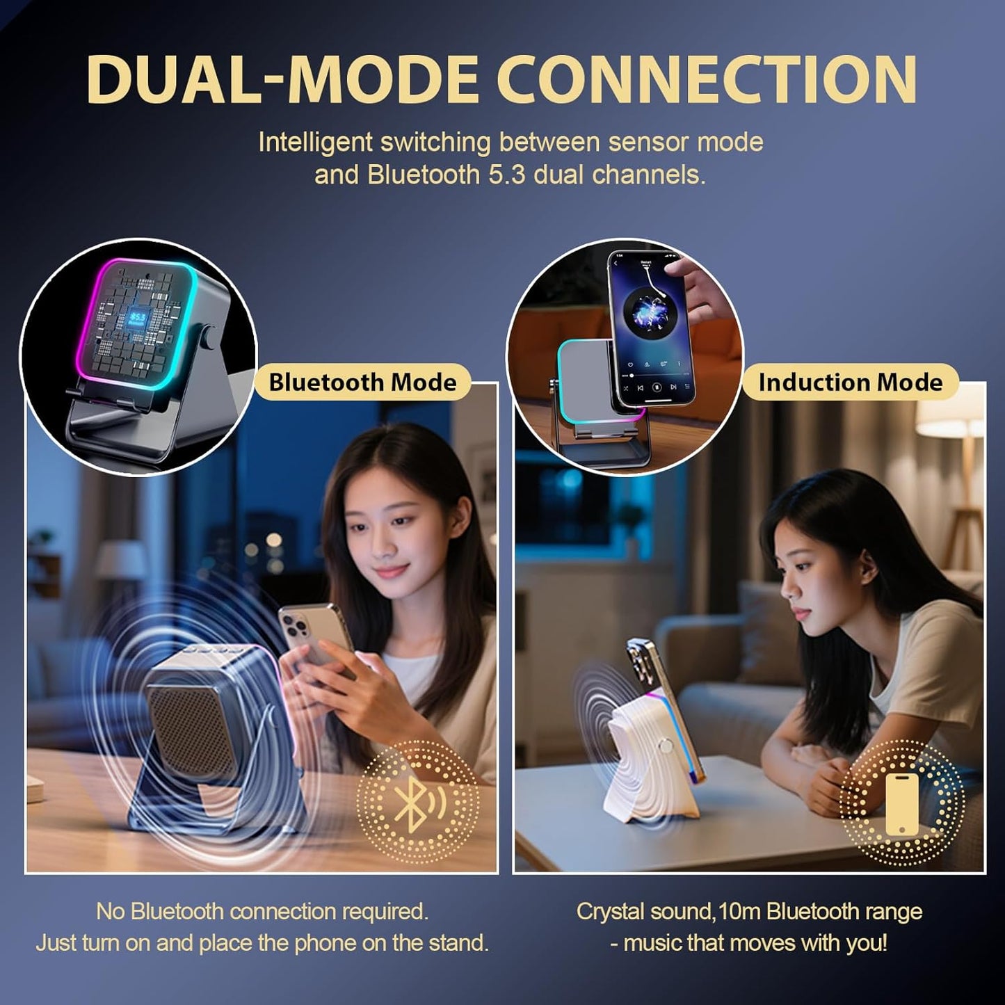 Strackvial 5-in-1 5000mAh 360Rotation, 5.3, Bluetooth Speaker with Wireless Induction & Phone Holder, Battery, RGB