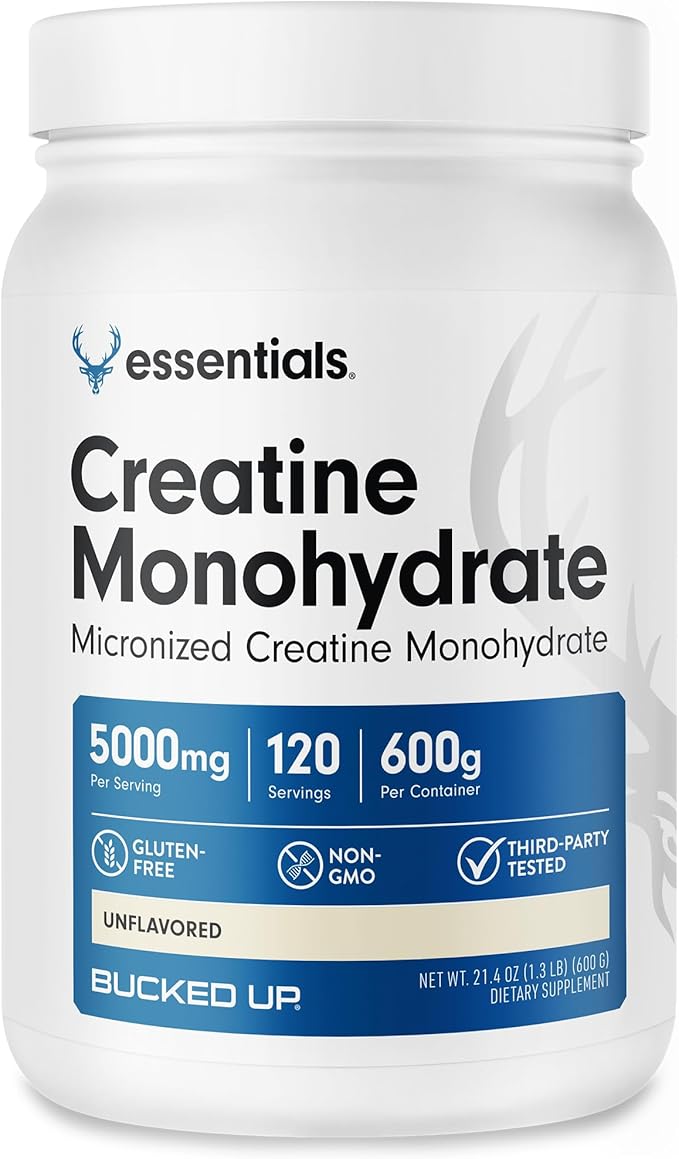 Bucked Up Pure Micronized Creatine Monohydrate for Women and Men - Easy to Mix and Unflavored - 5G Per Serving - 120 Servings - 600 Grams Per Container