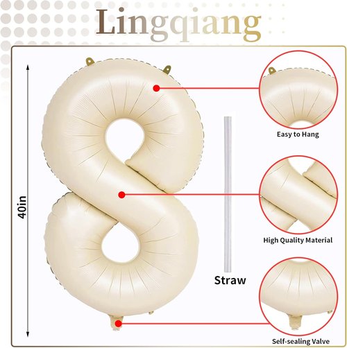 Beige 18 Birthday Balloons - 40 Inch Large Cream Foil Number 1 & 8 for 18th Anniversary Celebrations