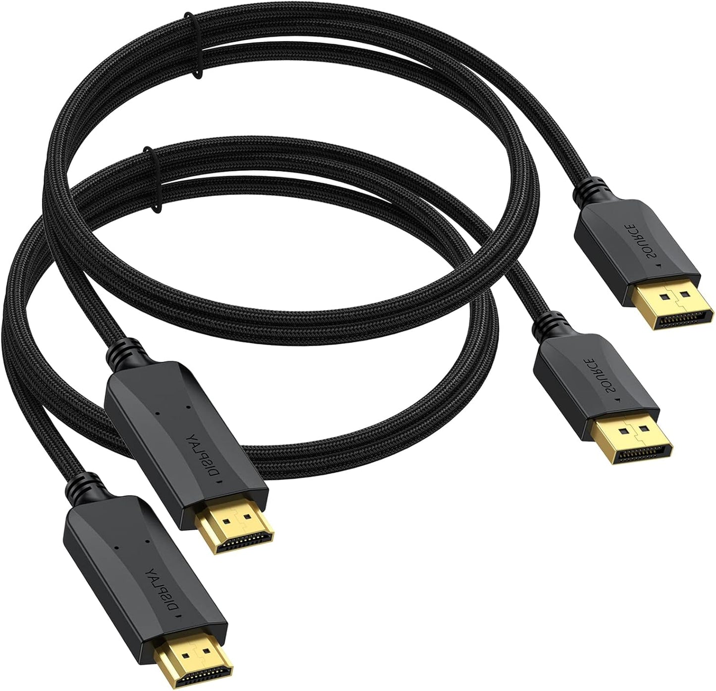 3ft, 2-Pack 4K UHD(4K, 2K, 1080P) Thin DisplayPort to HDMI Cable Display Port DP to HDMI Cable Adapter Male Cord