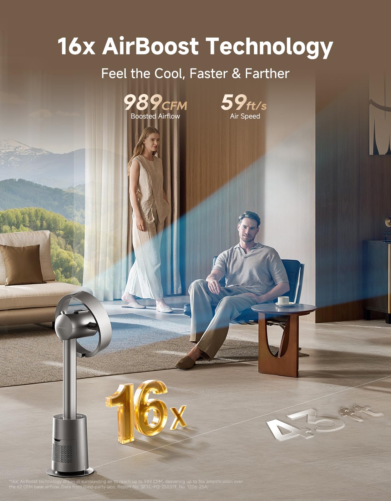 DREAME Bladeless Tower Fan for Bedroom, Smart Standing Fan with 270° Spatial Airflow for Whole-Room Circulation, 59ft/s High Velocity, 10 Speeds 3 Modes, Temperature-Adaptive Airflow, MF10-Silver