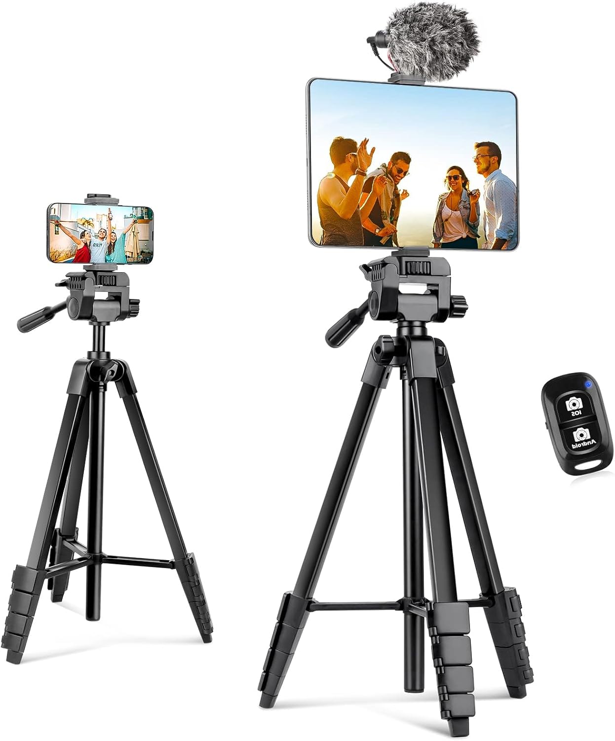 Aureday 64 Phone Tripod Stand, Extendable Cell Phone&Camera Tripod with Wireless Remote and Phone Holder, Aluminum iPad