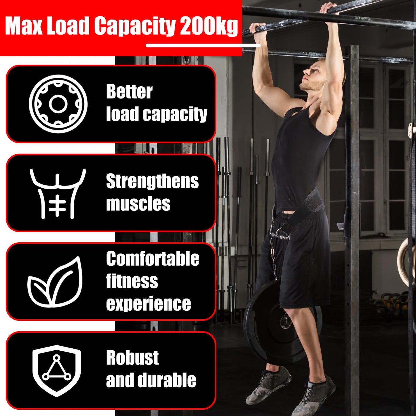Leesvilary Fitness Dip Belt with Chain for Weight lifting, Dipping Pull Up Belt, Dip Belt Leather Attachment, Powerlifting, and Bodybuilding Workouts Belts, Comfortable Waist Support for Men & Women