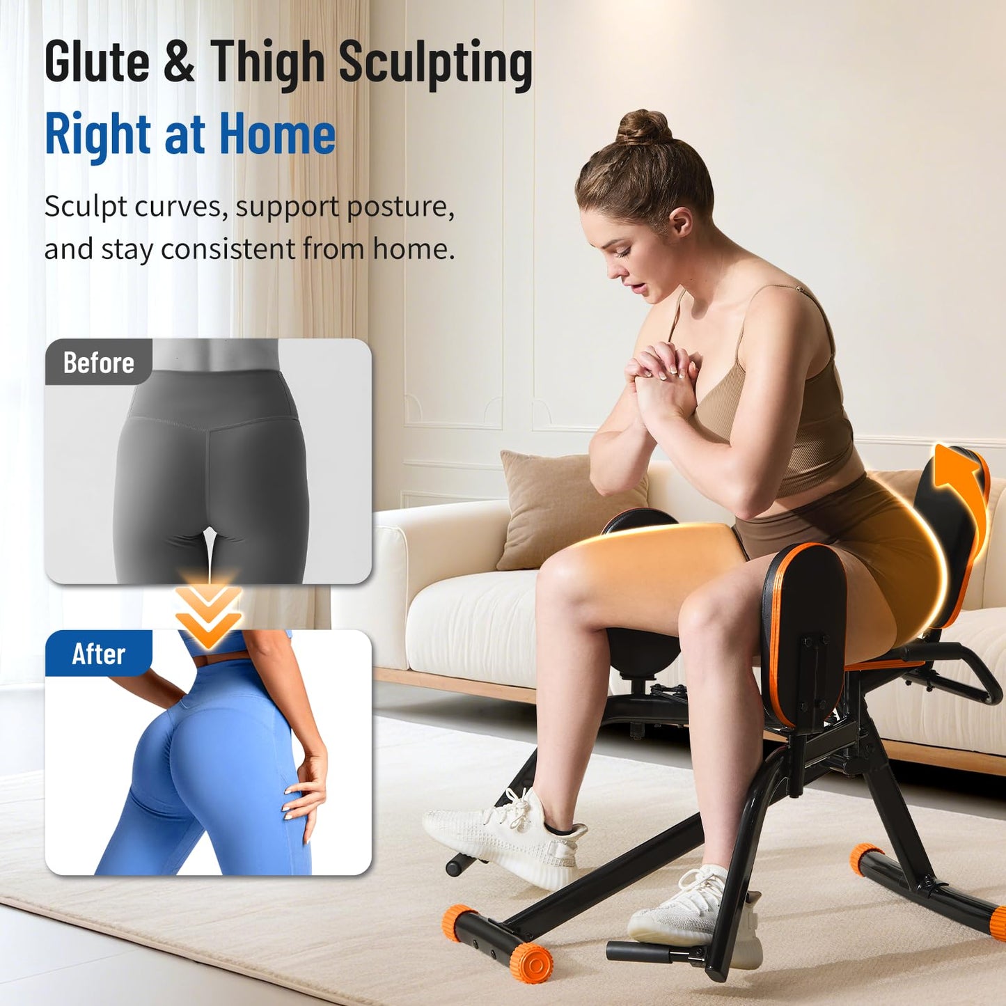 HXD-ERGO Hip Abductor Machine for Home Gym, 6-Level Glute Machine & Thigh Workout Equipment, Booty Builder with Plush Padding, Compact Leg Exercise Euipment for Women & Men