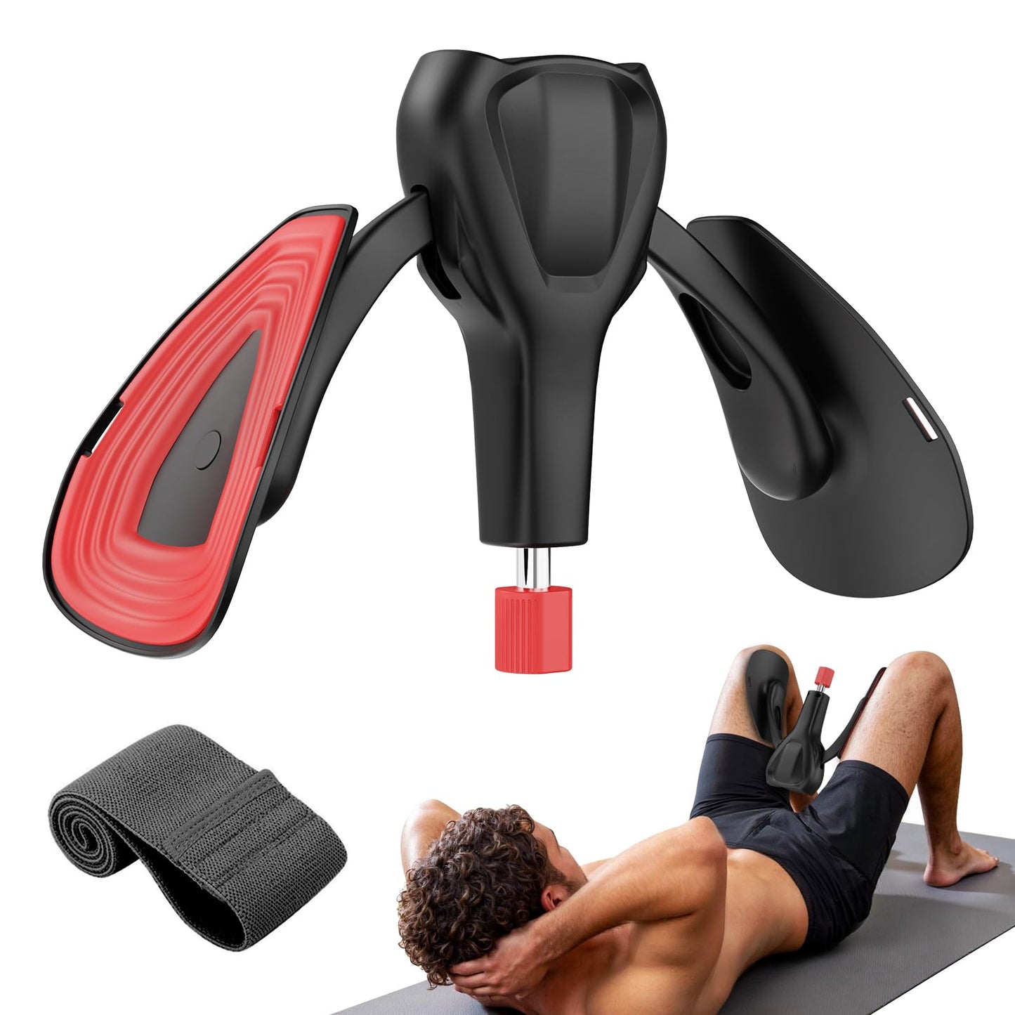 Pelvic Floor Exercise Devices 77 lb Adjustable Kegel Inner Thigh Exerciser and Hip Trainer Workout Equipment for Home Postpartum Recovery Women Men, with Band, Black