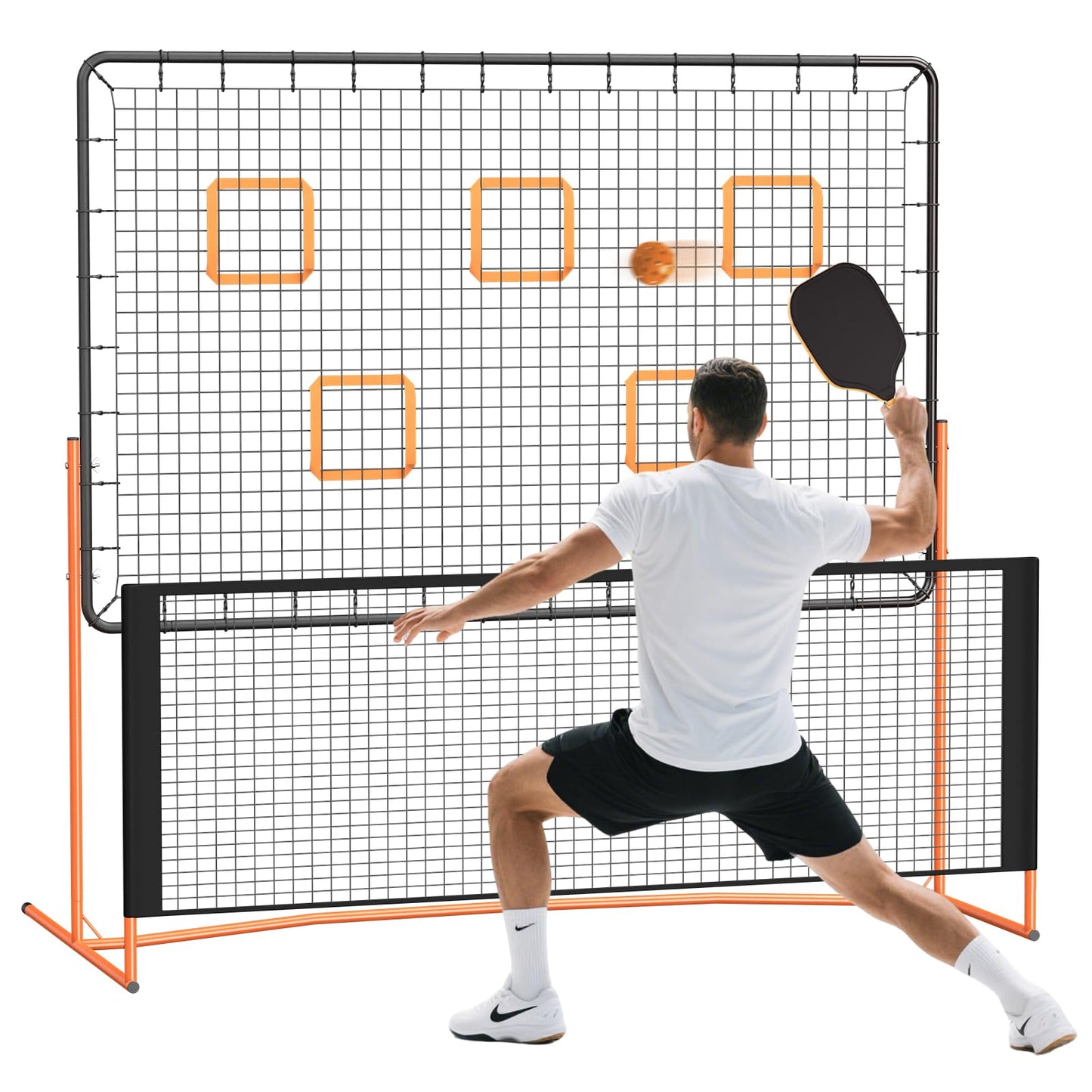 GCCSJ Pickleball Rebound Net, Pickleball Rebounder Training Equipment, for Single Player Practice Hitting, Doubles, Suitable for Garage, Backyard, Park, Indoor and Outdoor (Orange)