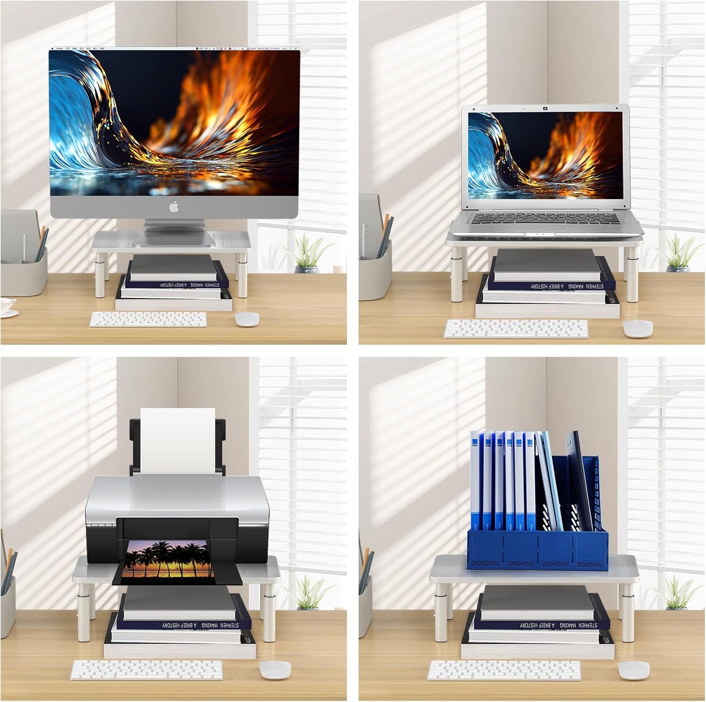 3 PS4, 20KG,White Bracwiser Monitor Stand Riser, Metal Computer Stand, Height Adjustable Screen Riser with Mesh