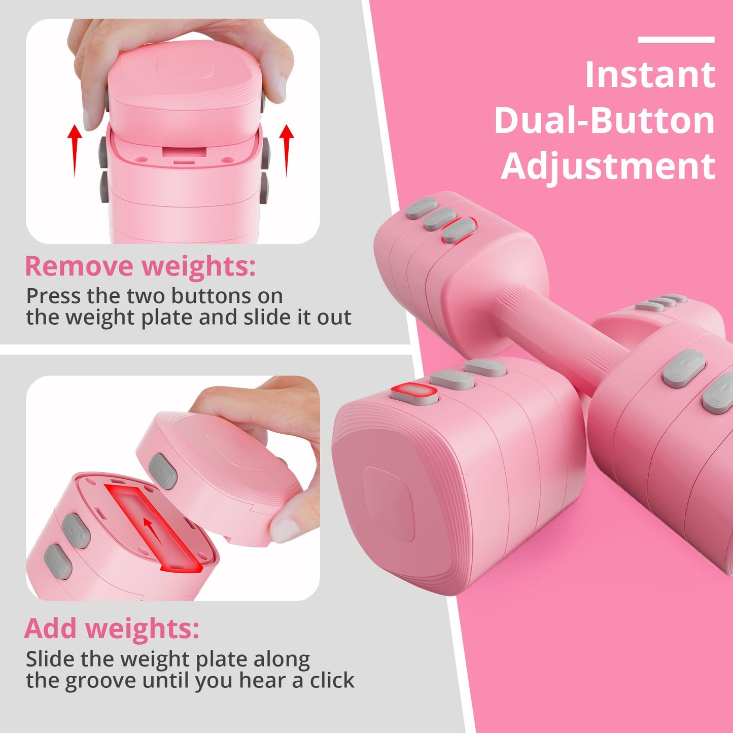 Adjustable Dumbbell Set of 2, 4 in 1 Free Weights with Fast Adjustment, Each 2.2lb/3.3lb/4.4lb/5.5lb Hand Weights Set for Home Gym & Outdoor Exercise Training