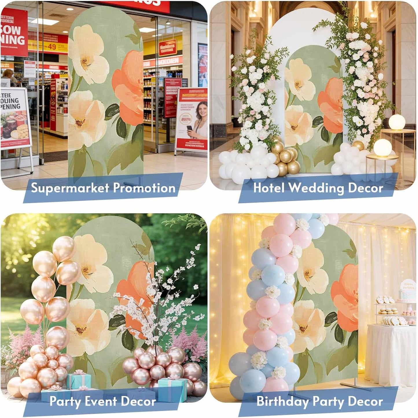 Jnbasdffb 6 Pink Flowers Wedding Arch Cover, Stretchy Spandex Arch Backdrop Stand Covers FT, Pastoral Botanical Retro