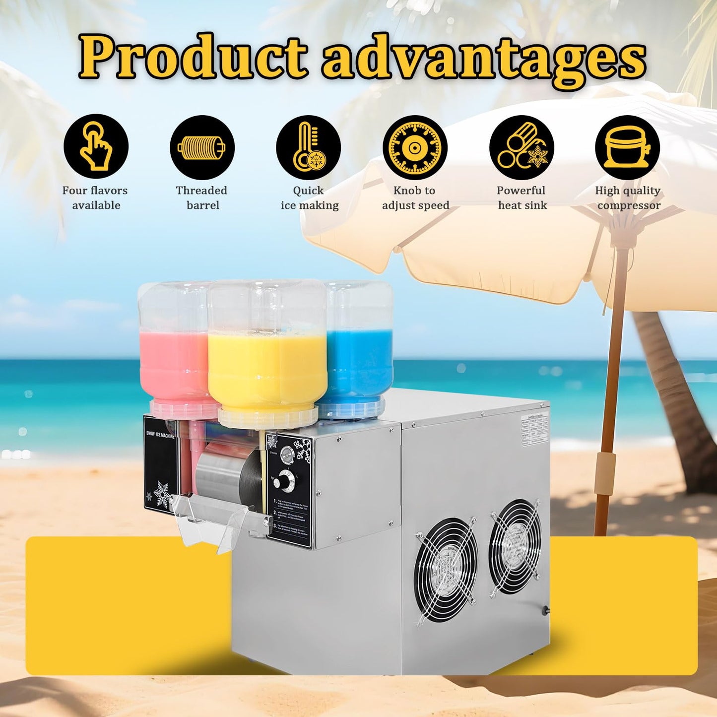 Kolice Commercial Electric Shaved Ice Machine,Snow Cone Shaver,Snow Flake Ice Machine-264 lbs/Day, 4 Feeding Buckets with Four Flavors for Choice by Manual, for Restaurant, Food Van, Desert Shops,etc
