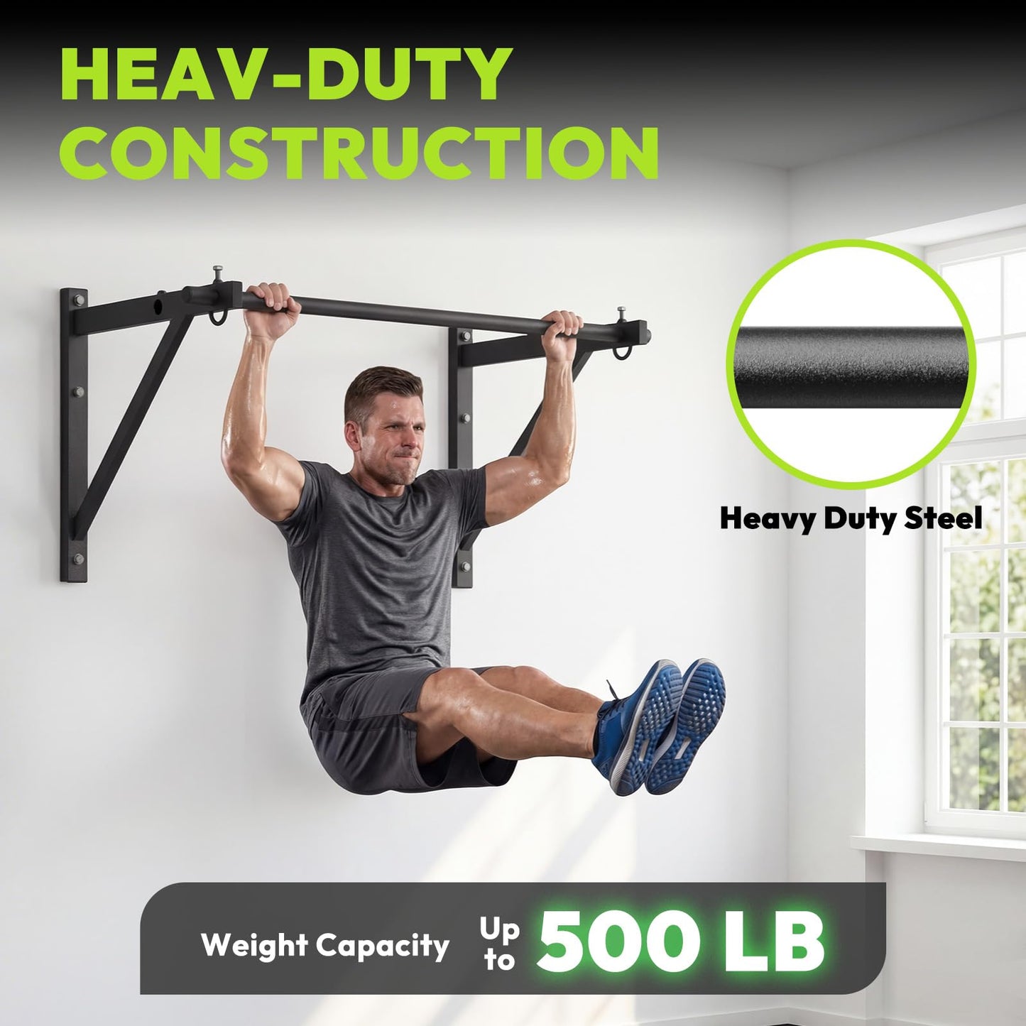 HANDBODE Pull Up Bar for Doorway and Wall Mount - Chin Up Bars for Home Gym, 52‘’ in Upper Body Workout Equipment with 500 lbs Capacity, Portable Thickened Steel Construction, Joist Mounted