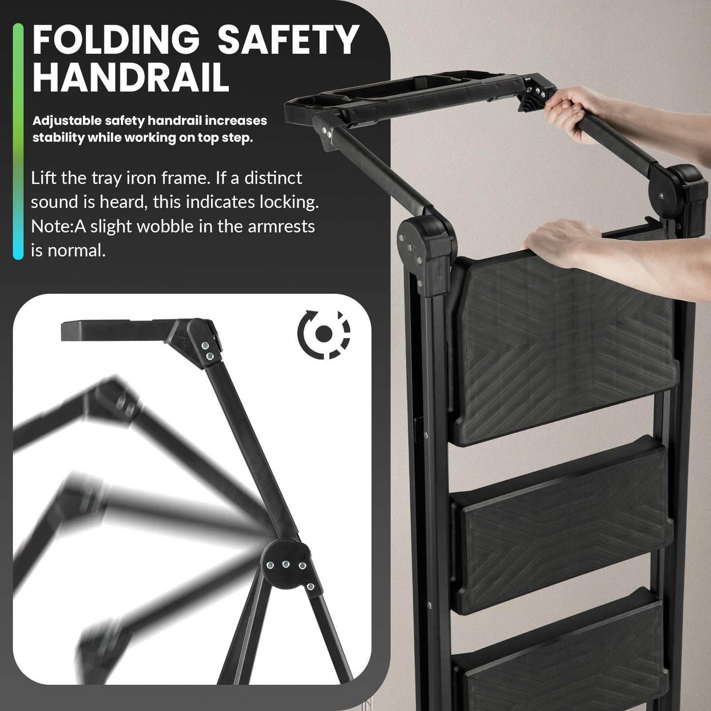 XinSunho 5 Step Ladder, Foldable Handrail & Tool Tray Stool Ladders with Anti-Slip Wide Pedal, 660 lbs Sturdy Steel Ladder for Home Kitchen and Outdoor