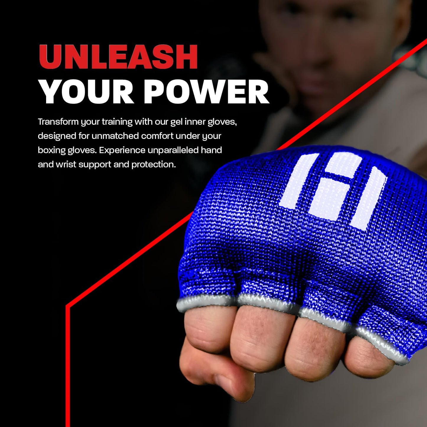 Hawk Padded Inner Gloves Training Gel Hand Wraps for Boxing Quick Wraps Men & Women Kickboxing Muay Thai MMA Bandages Fist Knuckle Wrist Protector Handwraps (Pair) (Blue, L/XL) - MMA Glove