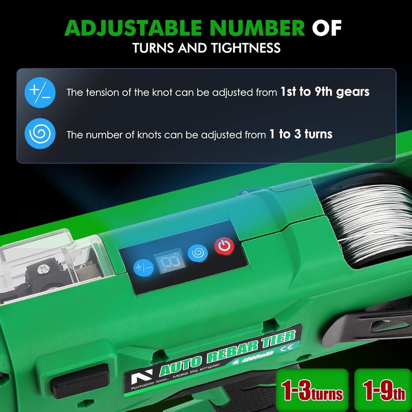 NEWTRY Cordless Rebar Tying Gun+5Pcs Wire Coils