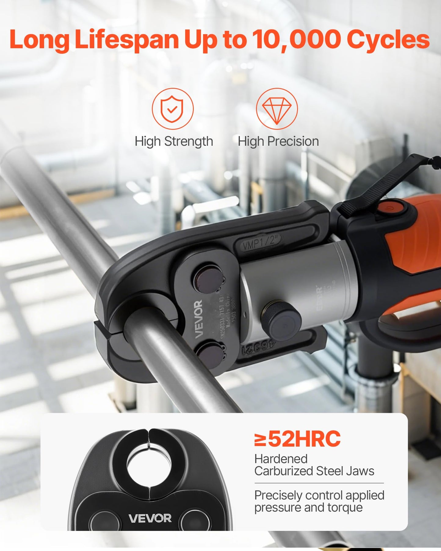 VEVOR 7PCS VMP Pressing Kit 1/2" to 2" - 3PCS Press Jaws, 3PCS Press Rings, 1PCS Actuator - Compatible with Megapress Carbon Steel Pipes, Work with 32KN Standard Press Tools - with Case
