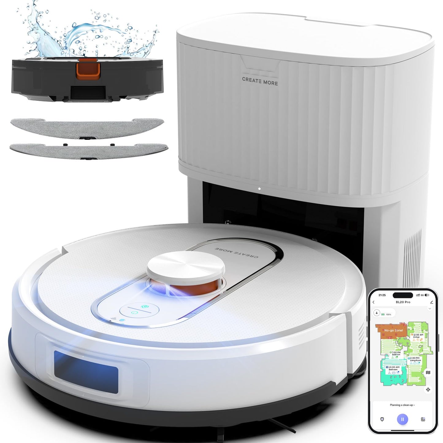 Bagotte Robot Vacuum and Mop Combo, 6000Pa Robotic Vacuum with Mapping, Self-Emptying Station for 90 Days Hands-Free Cleaning, LiDAR Navigation,Wi-Fi/App/Alexa Voice Control, for Carpets&Hard Floors