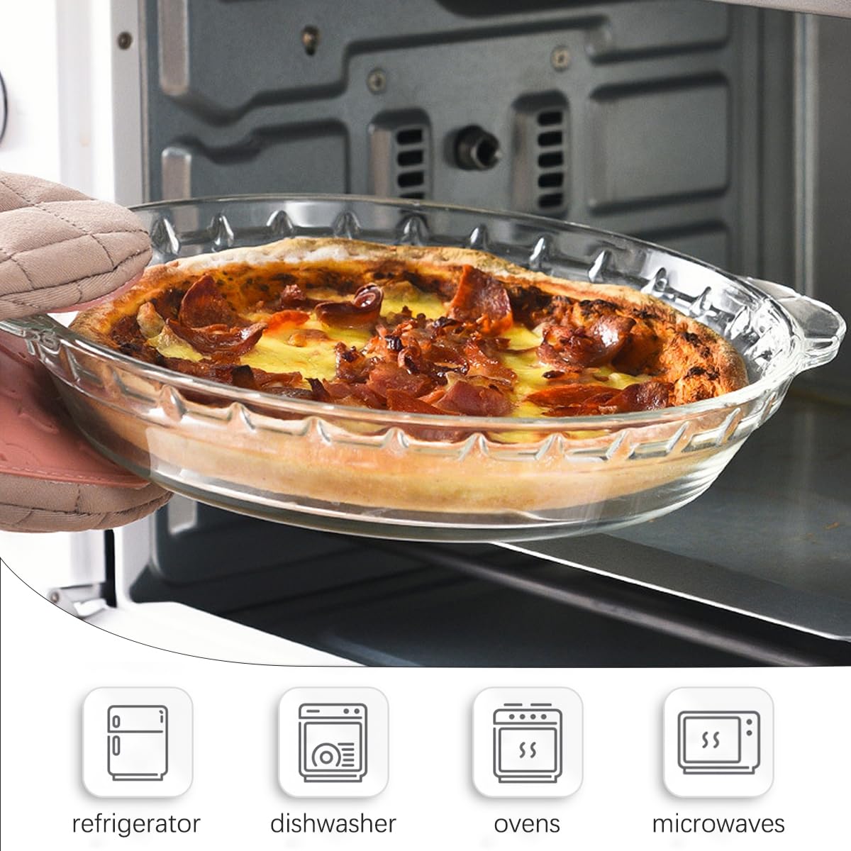 DOERDO Glass Pie Plate 8 Inch Round Deep Dish Pie pan with Handles Clear Baking Pan for Pie Cheese Cakes, 22.5x20CM