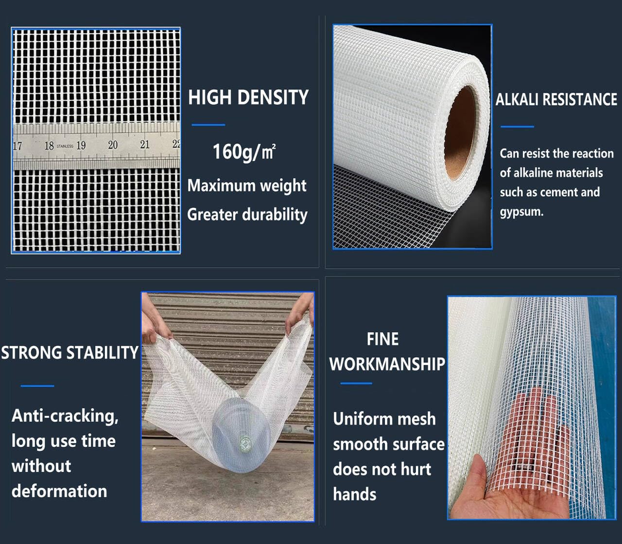 SAJIED Large Size Fiberglass Mesh roll Plastering Mesh high Density Enhanced Strength Stability for Walls Plastering Ceilings Durable Fiberglass Mesh 160g/m (Size:1mx50m (3.2 x 164ft))