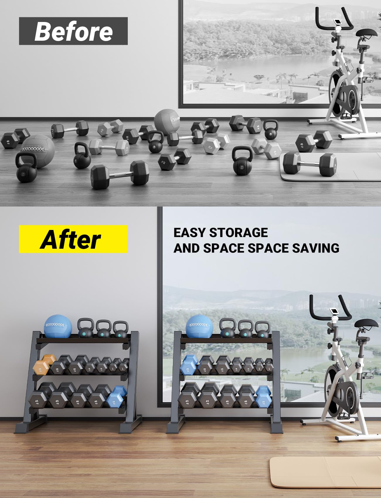 YOLEO Dumbbell Rack - 3 Tier & 5 Tier Compact Weight Rack for Dumbbell, Kettlebell, Barbell, Heavy Duty Weight Storage Organizer, Space-Saving Dumbbell Storage Stand Holder for Home Gym - 1100LBS Capacity (Rack Only) (STANDARD, Rectangular Frame)