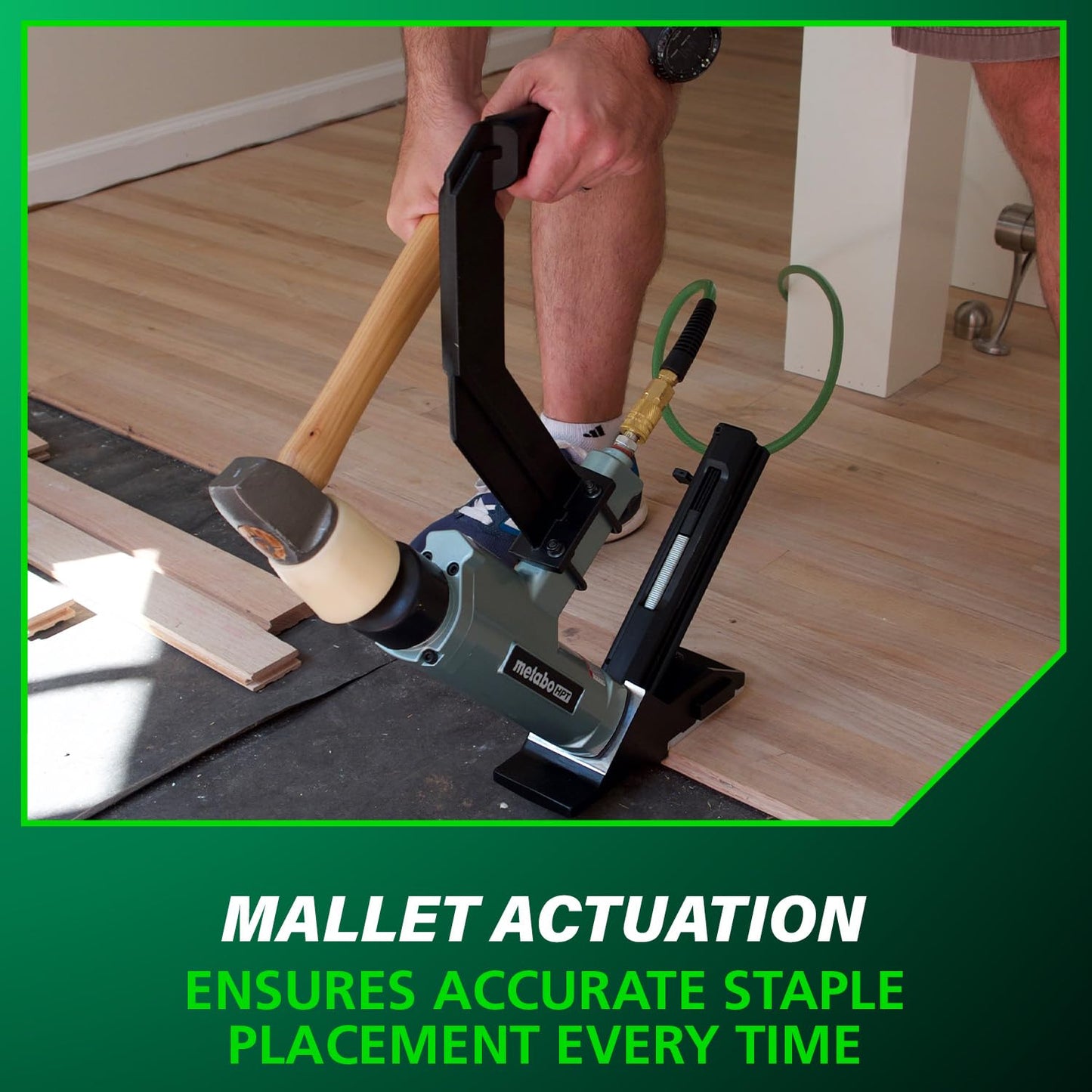 Metabo HPT 2-in-1 Flooring Nailer & Stapler, Accepts 16-Gauge L-Shaped Cleat Nails &15.5-Gauge 1/2-Inch Crown Flooring Staples, Mallet Actuated Pneumatic Operation, N5010AC