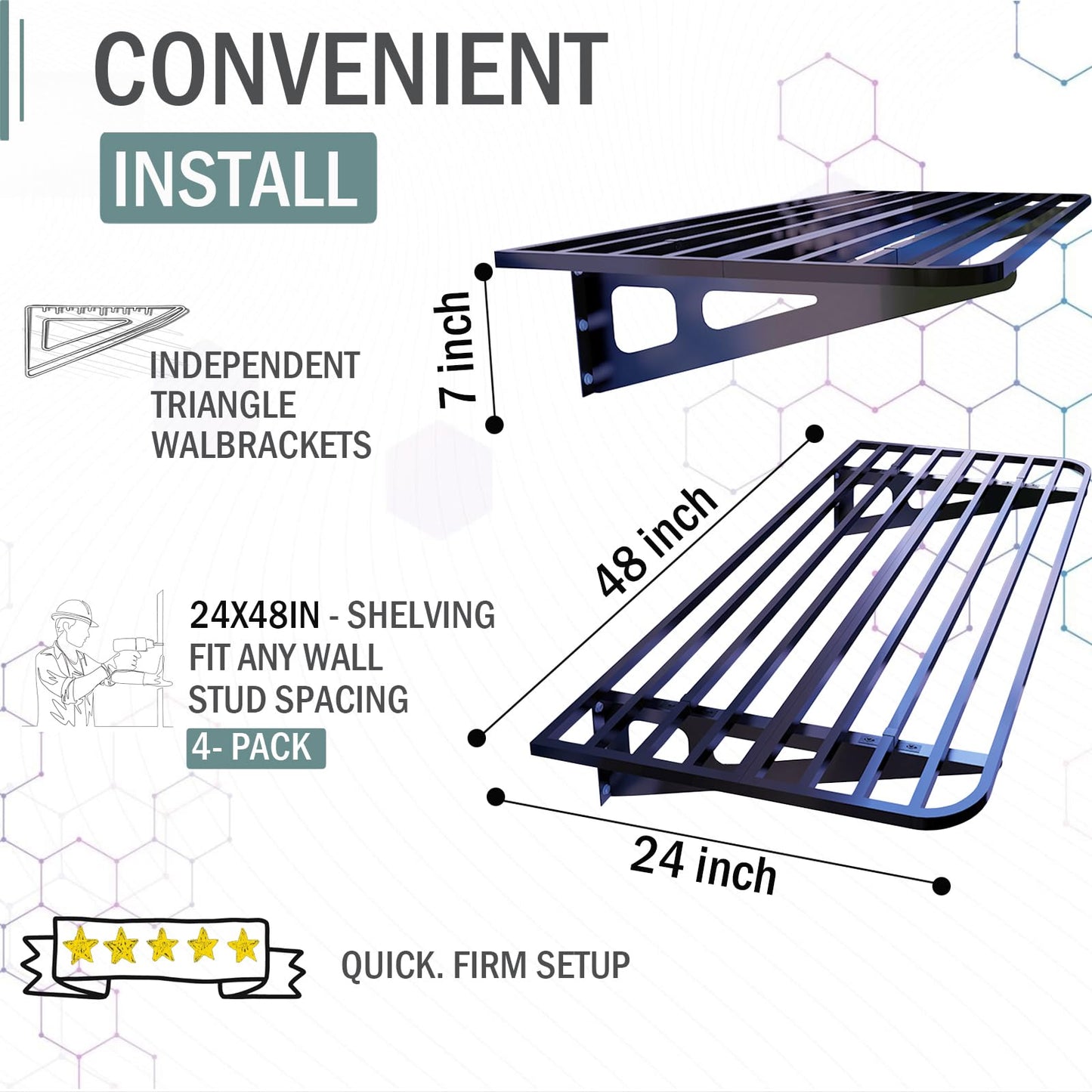 ZoffyFabrizio Garage Shelving Wall Mounted, 2-Pack 2x8ft Garages Shelving 24-inch-by-96-inch Wall Shelf Garage Storage Rack Floating Shelves, Space-Saving Black