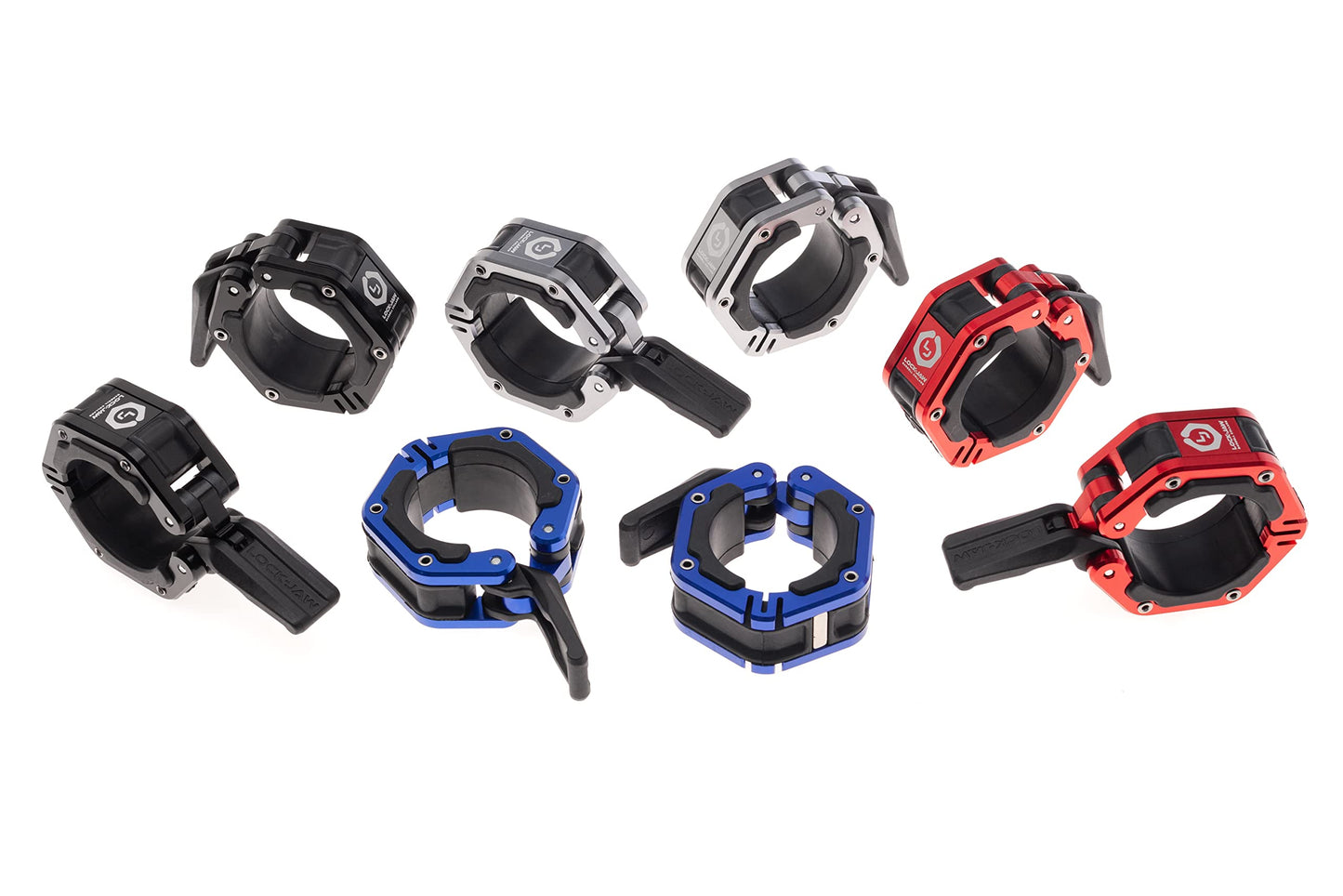 Lock-Jaw Flex Barbell Collars Olympic Barbell Clamps w/Magnet 2 Pcs – Heavy Duty Bar Clamps for 2” & 50mm Olympic Bars – Secure Weight Bar Clamps for Strength Training & Home Gym Accessories – Blue