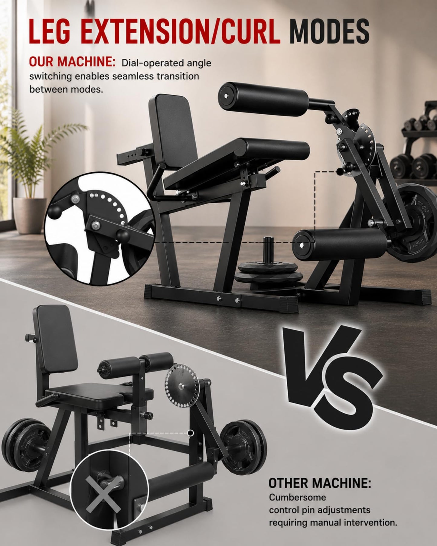 Leg Extension and Curl Machine - 700 LBS Capacity Leg Extension Curl Machine for Home Gym, Hamstring Curl, Hip Thrust & Calf Raise, Heavy-Duty Lower Body Workout Equipment，All Black