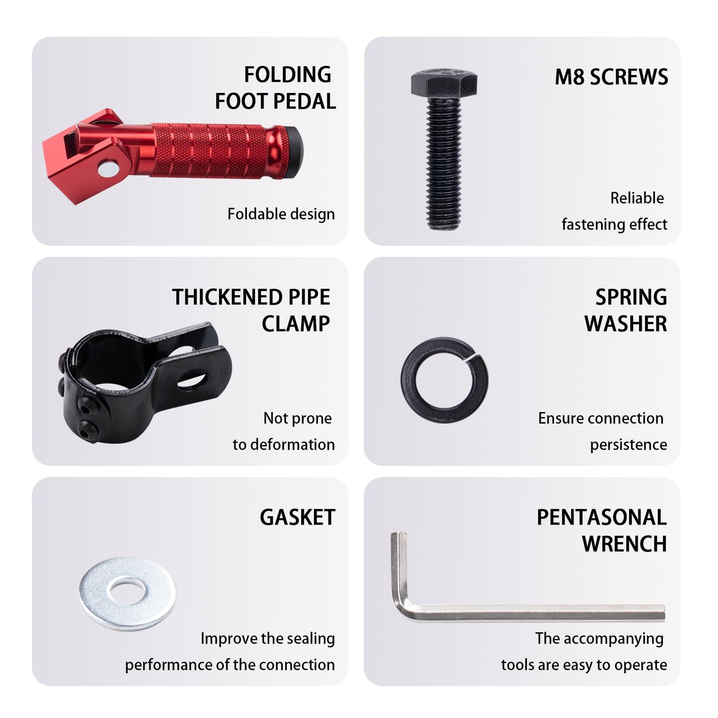Universal 8mm Foot Pegs 90 Degree Foldable Motorcycle Footpegs CNC Anti-Skid Footrest compatible with Honda Yamaha Aprilia Suzuki Electric Car Motorbike Mini Bike Dirt Pit Bike Passenger Pedal （RED）
