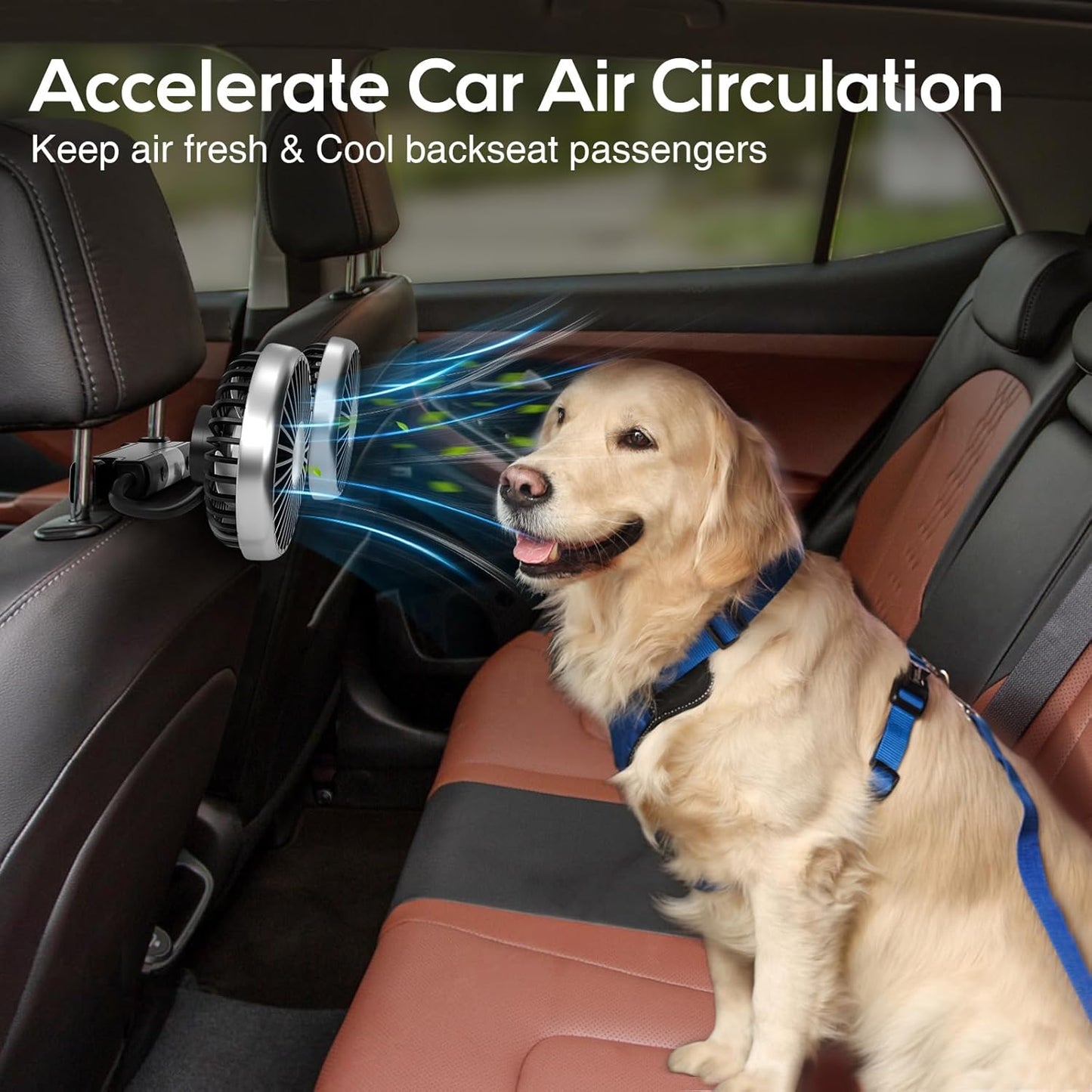2025 3-Speed 360 Dealswin Car Fan for Backseat Kids, Upgraded Dual-Head Car Seat Fans with LED Lights, and Rotatable