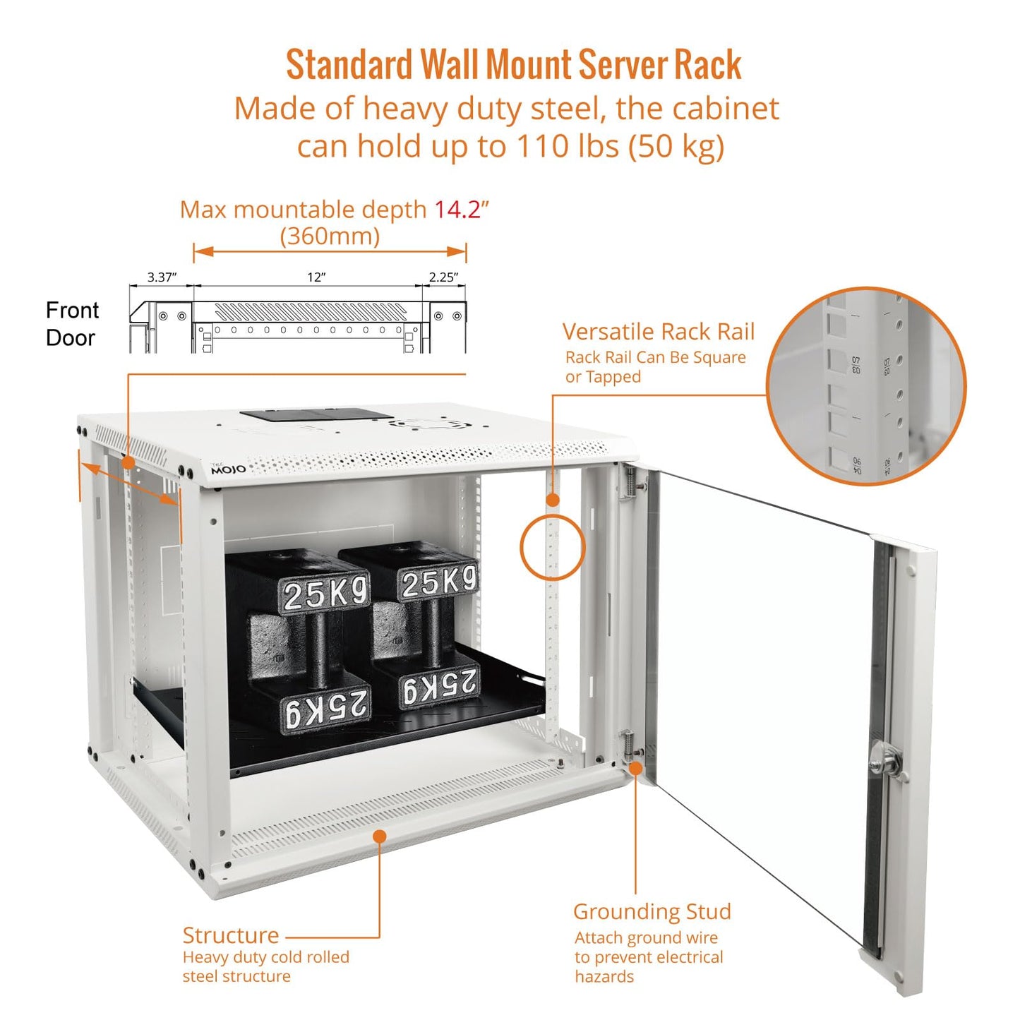Tecmojo 9U Wall Mount Rack Network Cabinet for 19" IT Equipment,with Lockable Glass Door and Side Panels,Cooling Fan,17.7inch Depth,White,Computer/Electronics Equipment Data Rack