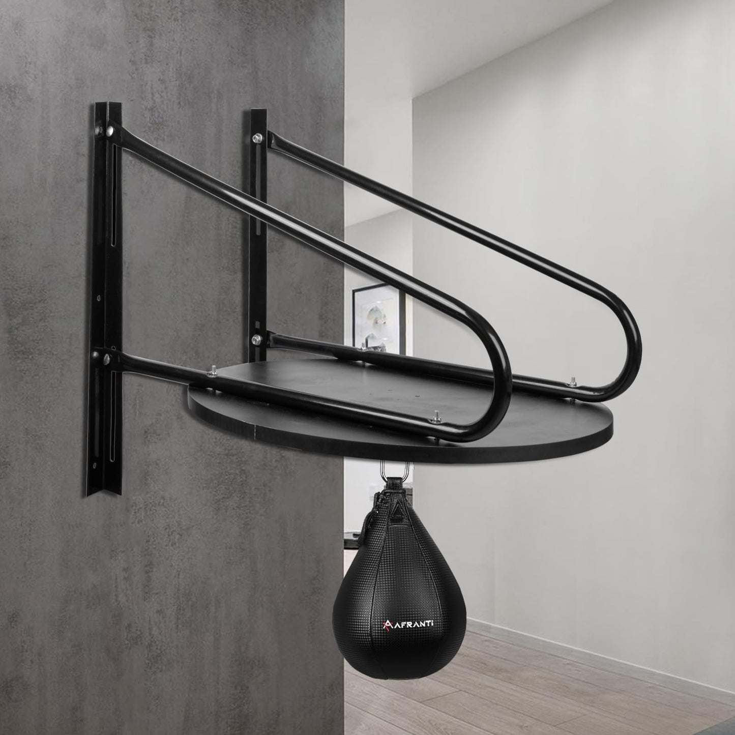 Afranti Heavy Duty Adjustable Speed Bag Platform Kit 24" with Speed Punching Ball (10"x7") Adjustable Height Wall Mount Professional Fitness Ball Boxing Reaction Training Set