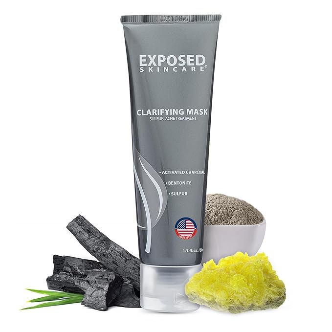 Exposed Skin Care Activated Charcoal Face Mask to Purify Skin, Regulate Oil Production and Visibly Minimize Pores ??Clarifying Acne Treatment Mask with Bentonite and Sulfur (1.7 Fl. Oz.)