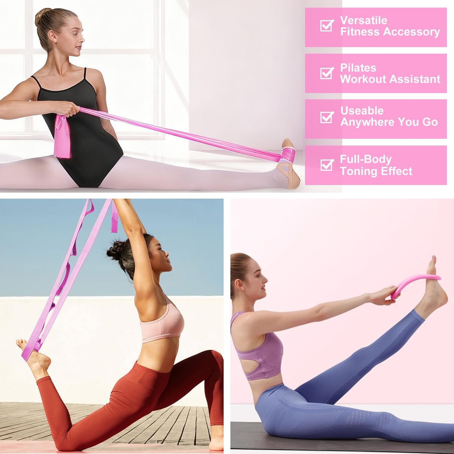 Janhemei Pilates Kit for Women, Pilates Equipment with 13'' Magic Circle, Pilates Ring and Ball Set with 5 Strength Bands, Hip Thrust Belt, Compact Workout Set at Home