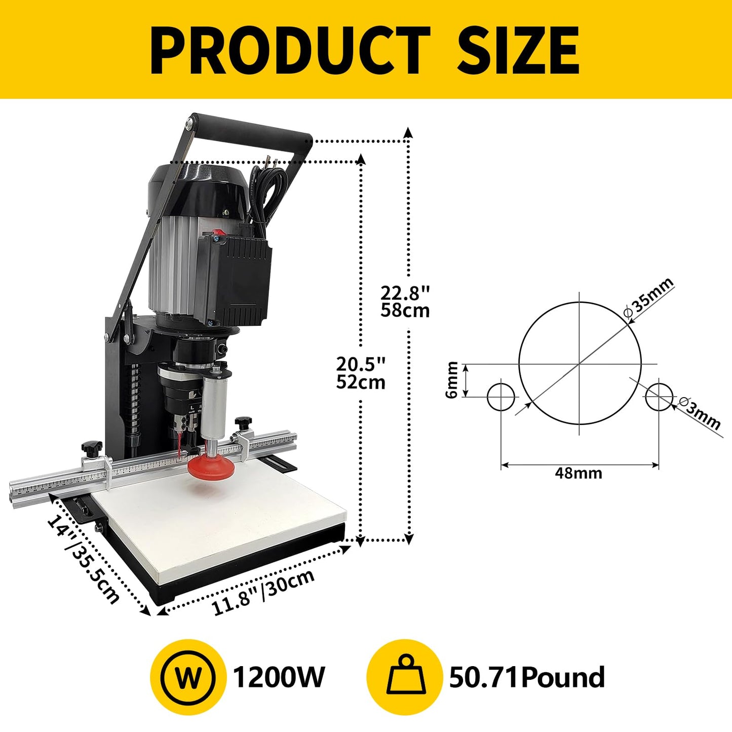 DVALLEY 1100W Hinge Drilling and Boring Machine,0-40mm 2880RPM Depth Pneumatic Portable Woodworking Hand-Held Hinge Drilling Machine,45-9.5 Desktop Drill Press for Drilling Tasks(110 Volt）