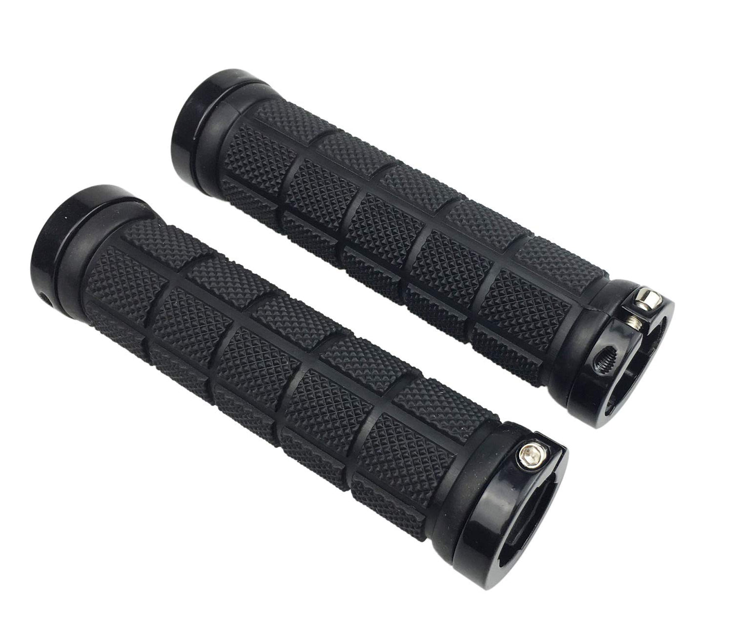 PLATT Bike Handlebar Grips Rubber Comfortable Bicycle Handle Grip for MTB/BMX with Plastic End Caps (Black A)