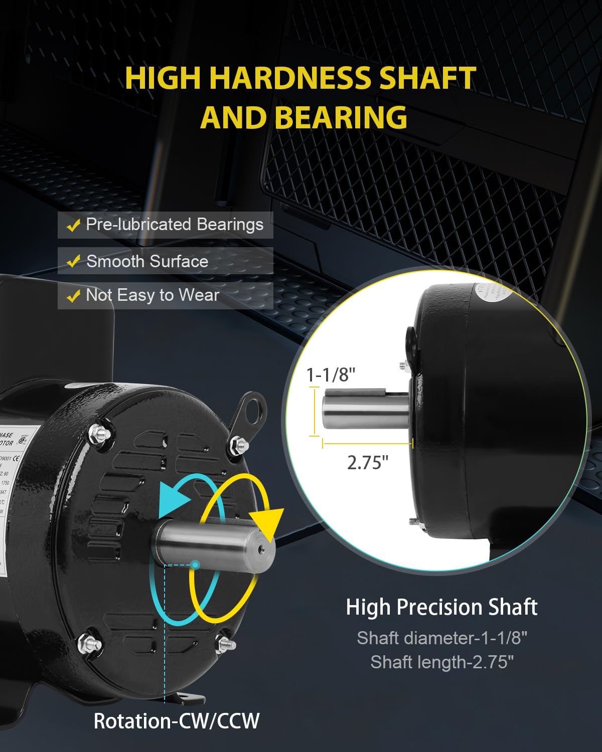 3HP Electric Motor 1750RPM Farm Duty Single Phase Motor 4 Pole 1-1/8" Shaft Diameter, 2.75" Shaft Length,184T CW/CCW TEFC IP55 60HZ