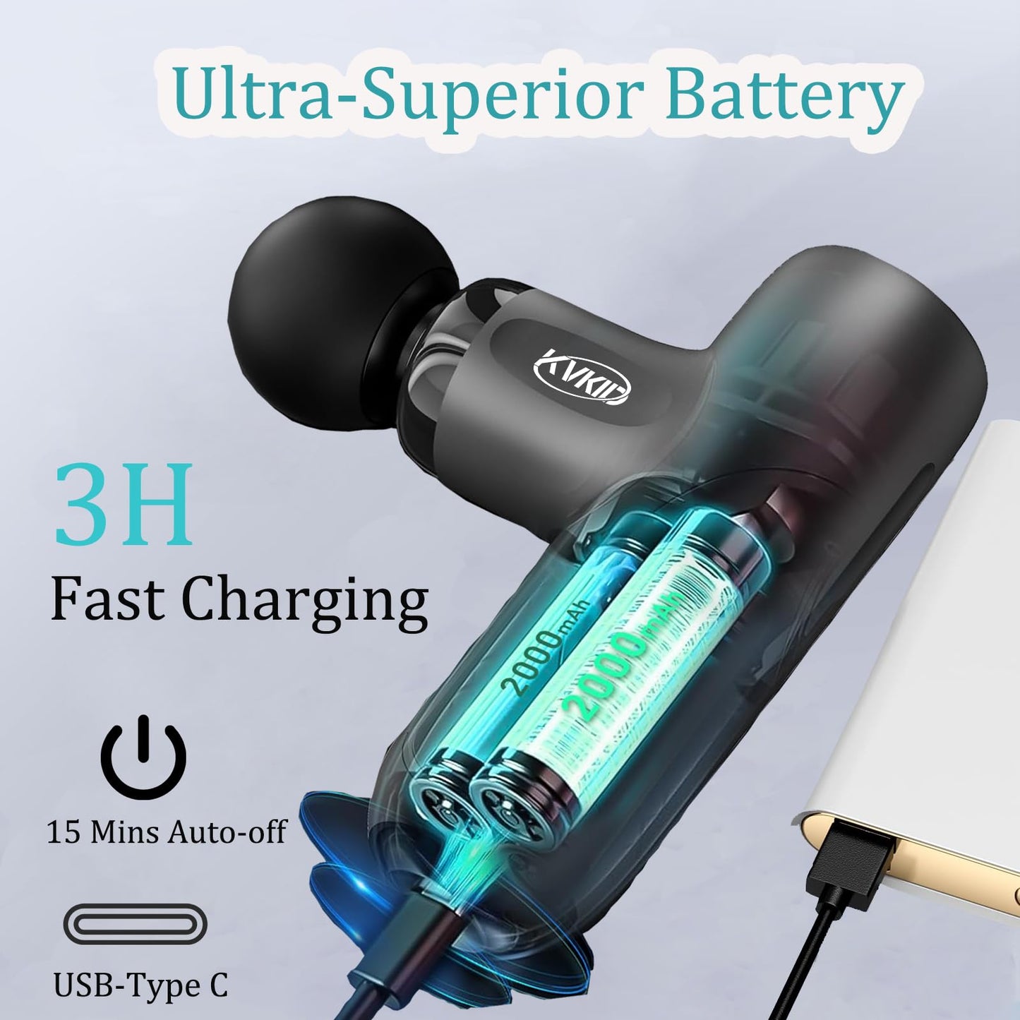 KVKID Mini Massager Gun, Massage Gun Deep Tissue with 4 Attachments, Portable Muscle Massager Gun for Back, Body Sore Muscles, Pain Relief, Rechargeable Small Massage Gun for Office, Home, Athletes