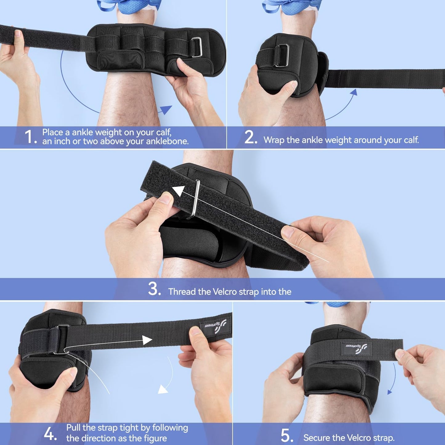 Sportneer Adjustable Ankle Weights: Improved Adjustable Leg Weights, Weight Cuffs Weights for Gym, Fitness, Workout, 1-5 lbs per Ankle, 1-10 lbs per Pair