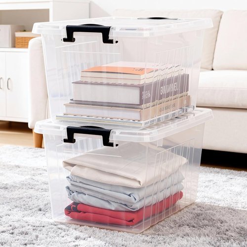 Citylife 22 QT Clear Plastic Storage Bins - Stackable & Nestable Containers with Lids | 2-Pack for Garage, Closet, Kitchen